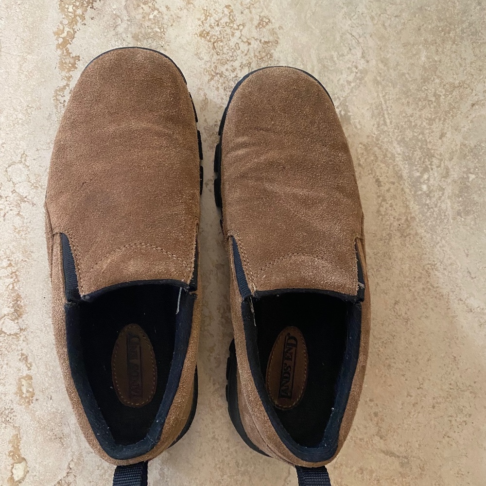 Lands End Tan Suede Ladies Slip Ons Size 8